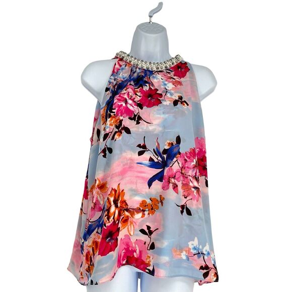 Jennifer Lopez JLo Misses Embellished Keyhole Split Back Floral Tank Top L - Picture 13 of 13